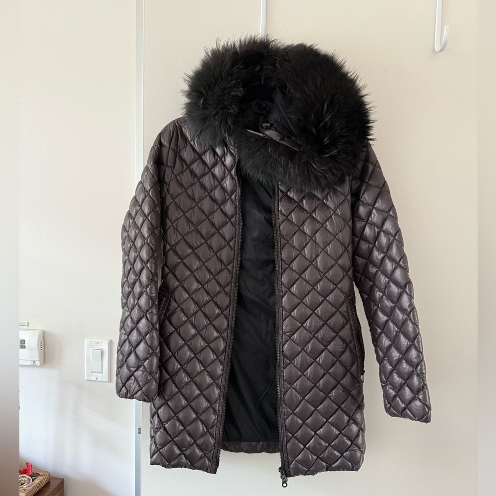 Duvetica Quilted Goose Down Coat with Fur Collar Size 38